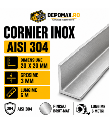 Cornier inox AISI 304, 20 x 20 x 3 mm, 6 metri
